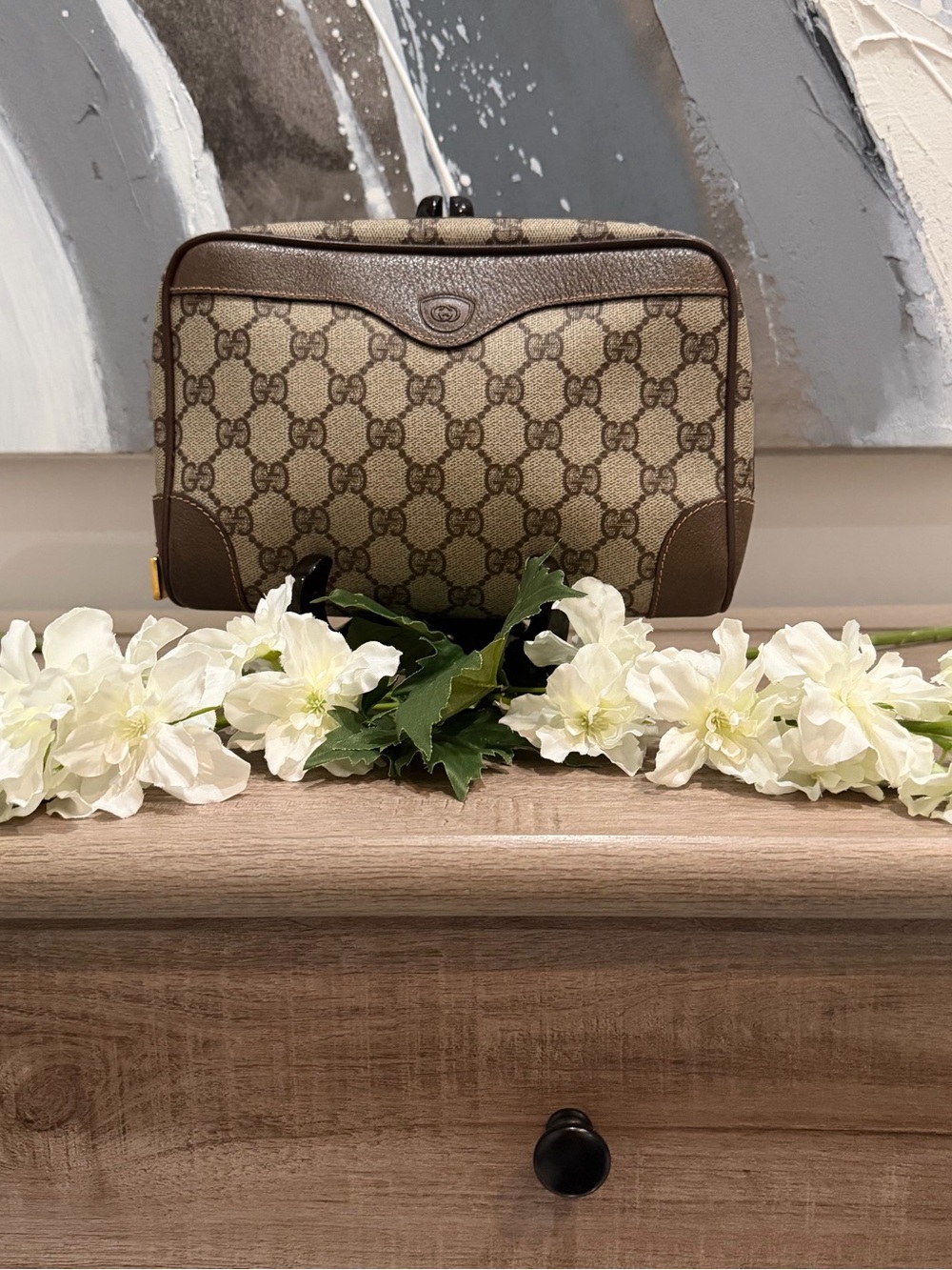 Gucci Beige Brown GG Canvas Cosmetic Case
